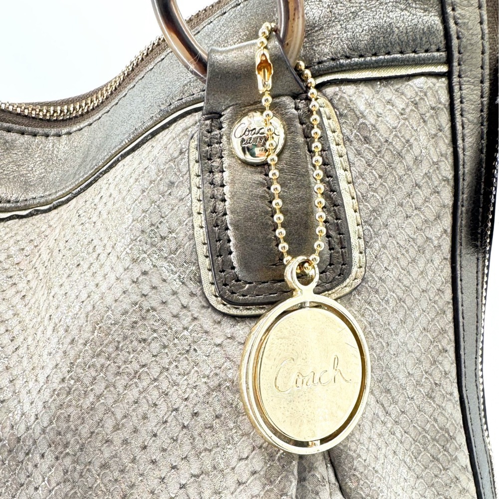 Coach Kristin Metallic Python Snake Embossed Leather Shoulder Bag 18307 Taupe - Picture 12 of 14